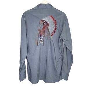 Rocking K Ranchwear by Kensington Blue Pearl Snap Embroidered Button Down Small